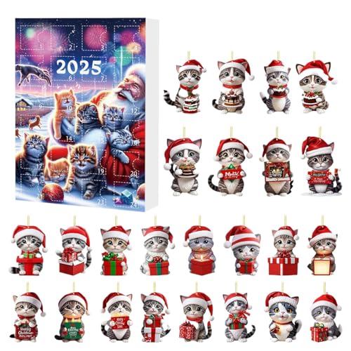 Décoration d'arbre à chat et compte à rebours de Noël de 24 jours
