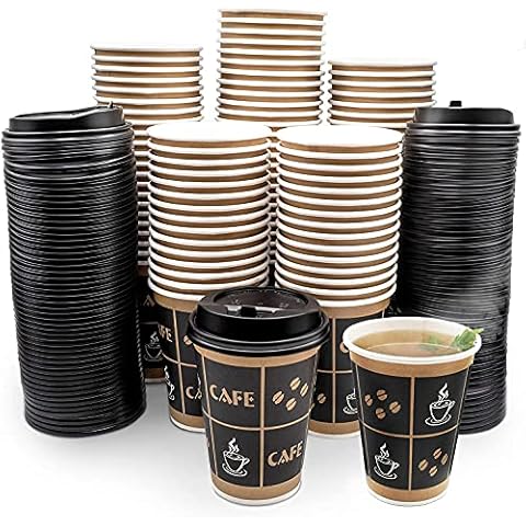 JUST PACK IT [12 oz - 100 Sets with Lids] PREMIUM Paper Hot Coffee Cups with Resealable Lids - Leak Free To Go Disposable Hot Beverage Drinks Cover