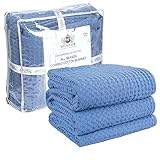 HILLFAIR 100% Cotton Blanket- 120'x120' XXL Oversized King Bed Blankets- Family Size 10 ft x 10 ft Big- Waffle Blankets- All Season Soft Breathable- Extra Large King Cotton Blanket for Bed- Sky Blue
