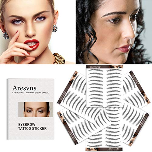 Aresvns 6D Eyebrows Tattoo 66 Pairs,Newly Improved Black Good Looking Eyebrow Tattoo Sticker,Realistic Fake Eyebrows,Suitable Size,Tattoo Eyebrow Waterproof and Long-Lasting 3-5 Days Christmas Gift