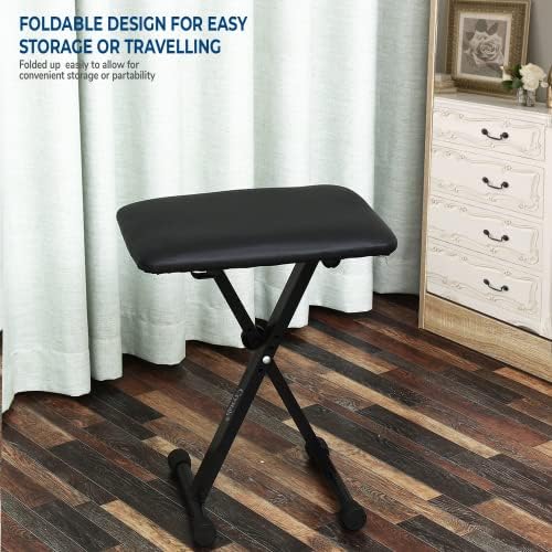Double Braced X Frame Music Piano Stool Keyboard Bench Chair with Adjustable Height Easy Folding for Storage by Crystals® (Keyboard Chair)