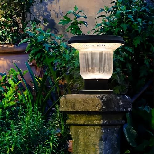 HZWJIA Solar Pillar Lamp Outdoor Warm White LED Fence Deck Post Cap Light IP65 Waterproof Pillar Head Lamp Gray Outdoor Lighting Solar Pillar Lamp For Villa Courtyard Landscape Pillar Light Bottom Wid