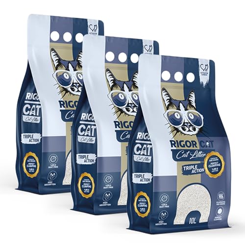 Rigor Cat 30L (3x10L) Bentonit Katzenstreu Klumpend Cat Klumpstreu (mit-Aktivkohle)