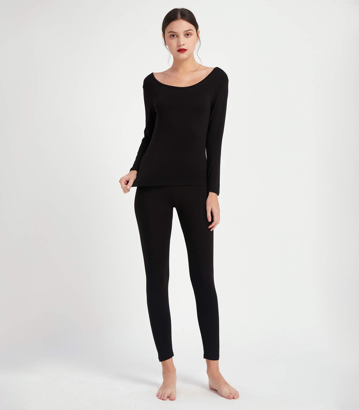 Mcilia Ensemble de sous-vêtements à Encolure dégagée Thermiques ultramince en Modal pour Femmes