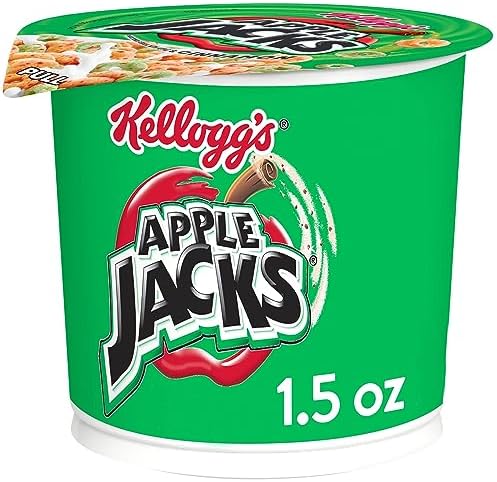 Kellogg’s Apple Jacks Breakfast Cereal Cup, 8 Vitamins and Minerals, Kids Snacks, Original, 1.5oz Cup