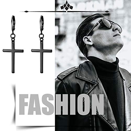 Dangle Stud Earrings,Flongo Men's Womens Stainless Steel Pearl Cross Dangle Hinged Stud Earrings,Piercing Christmas Cross Huggie Hoop Earrings Gift For Men Women Wedding Valentine's Day #TOP4