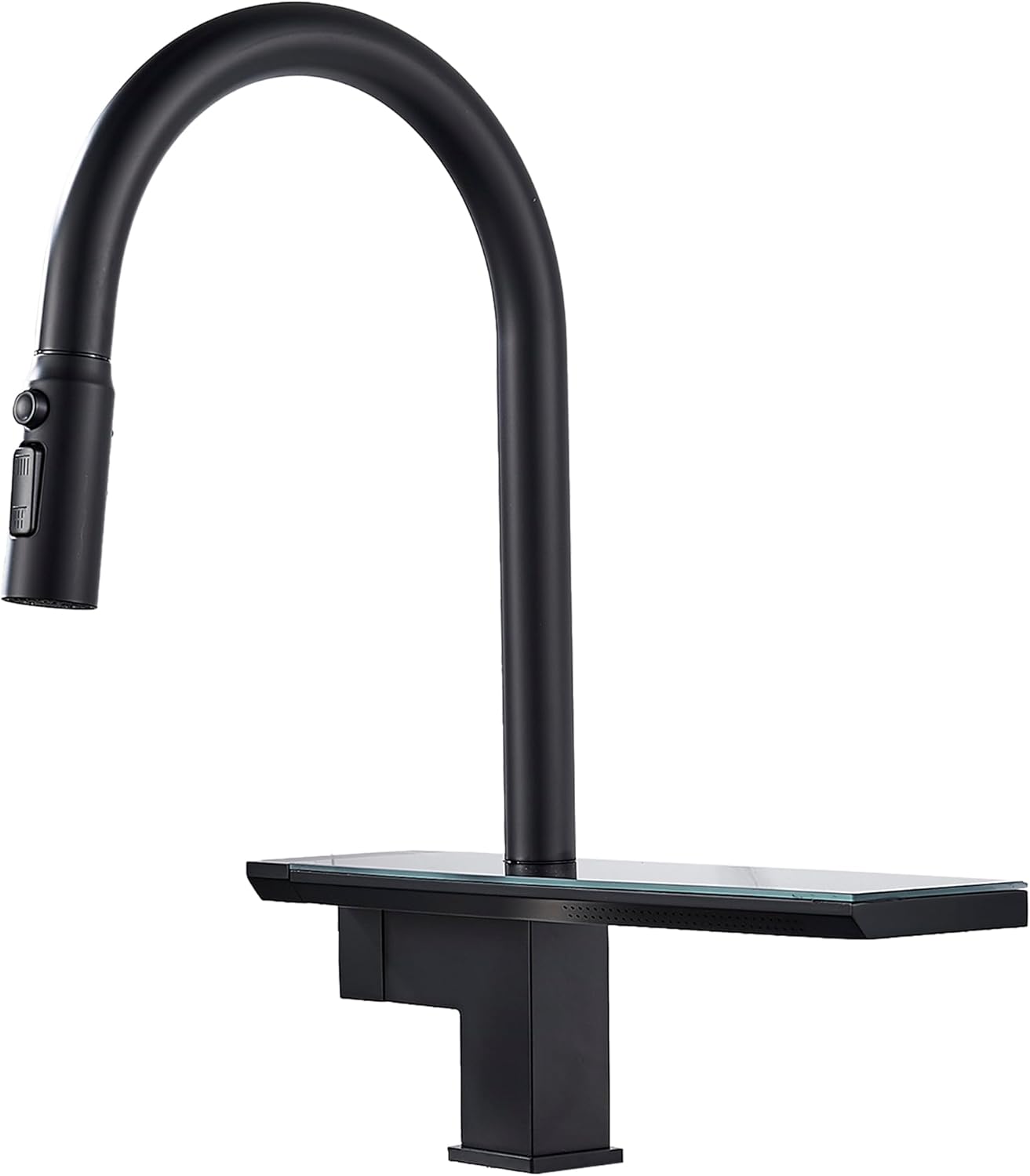 Laute Modern Black Kitchen Faucet with Pull Down Sprayer Waterfall Base
