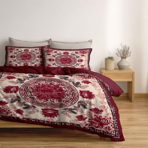 Housse de Couette Fleurs Classiques pour Déco Chambre Réversible