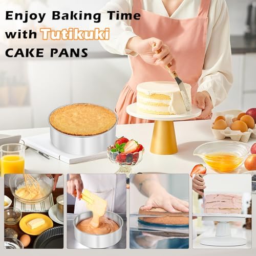6 Inch Cake Pan - 3PCS Stainless Steel Smash Cake Baking Pans Tins with 100 PCS Parchment Paper, Round Bakeware for Party Birthday Wedding, Mirror Finish & Dishwasher Safe - Thumbnail 5