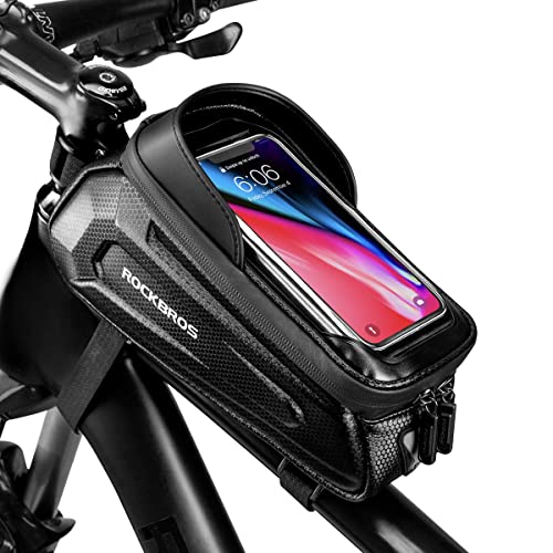 ROCKBROS Bike Phone Bag Bicycle Front Frame Bag Waterproof Top Tube Handlebar Bag Bike Phone Mount Bag EVA Cycling Accessories Pouch for iPhone 11 XS Max XR 8 7 Plus Below 6.8”