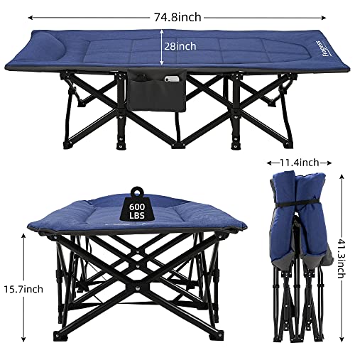 Fragess Camping Cot For Adult, 28" Wide Sleeping Cot, Folding Cot With Thick Cushion And Pillow Support 600Lbs, Portable Camping Bed For Outdoor Camping/Office, Home Nap (Rare Blue) #TOP1