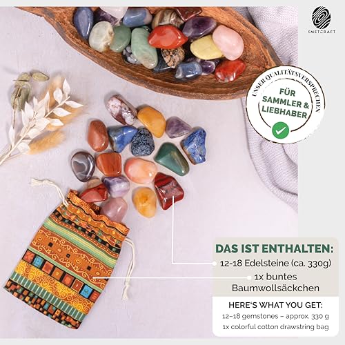 Edelstein Mix | farbenfrohe Mischung aus handverlesenen Edelsteinen in buntem Beutel | verschiedene natürliche Trommelsteine | Größe 2,5cm - 4 cm | Heilsteine Set | Halbedelsteine