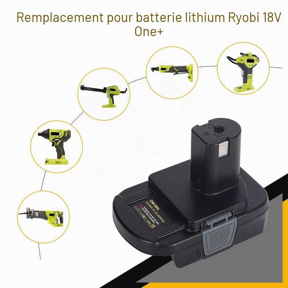 Adaptateur de batterie DM18RL pour Ryobi 18V outils électriques à batterie au lithium, converti avec dewalt 18 V 20 V ou avec milwaukee 18 V batterie Li-ion pour 18V source d'alimentation