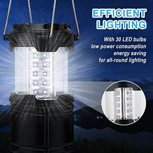 LED Camping Lantern, JUNFOND 2Pcs Lanterns Battery Operated, Portable Camping Lights, with Foldable Hook, Waterproof Camping Lamp, Collapsible Outdoor Light,for Hurricane/Emergency/Hiking/Fishing