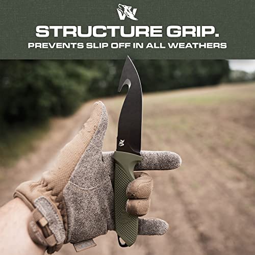 Odenwolf Hunter 2 - Tactical Hunting Knife With Gut Hook - Deer Skinning Knife For Hunting - Buck Knife Fixed Blade With Sheath - Field Dressing Knive With Gutting Hook - Survival Knife With Sheath #TOP3