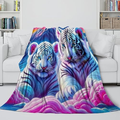 Couverture tigre blanc peluche plaid microfibre douce et chaude lit