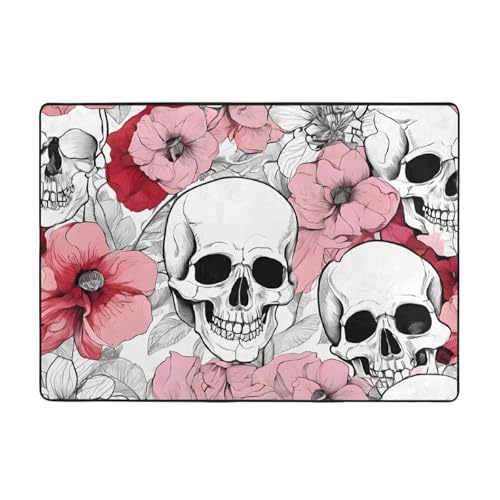 Color Skulls Print Living Room Anti Slip and Absorbent Carpet, Indoor Bedroom Bed Floor Mat, Ultra Soft Washable Carpet 80x58 in
