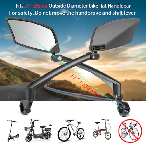 image for BriskMore Handlebar Bike Mirror - Crystal Clear HD Glass, 360° Adjust