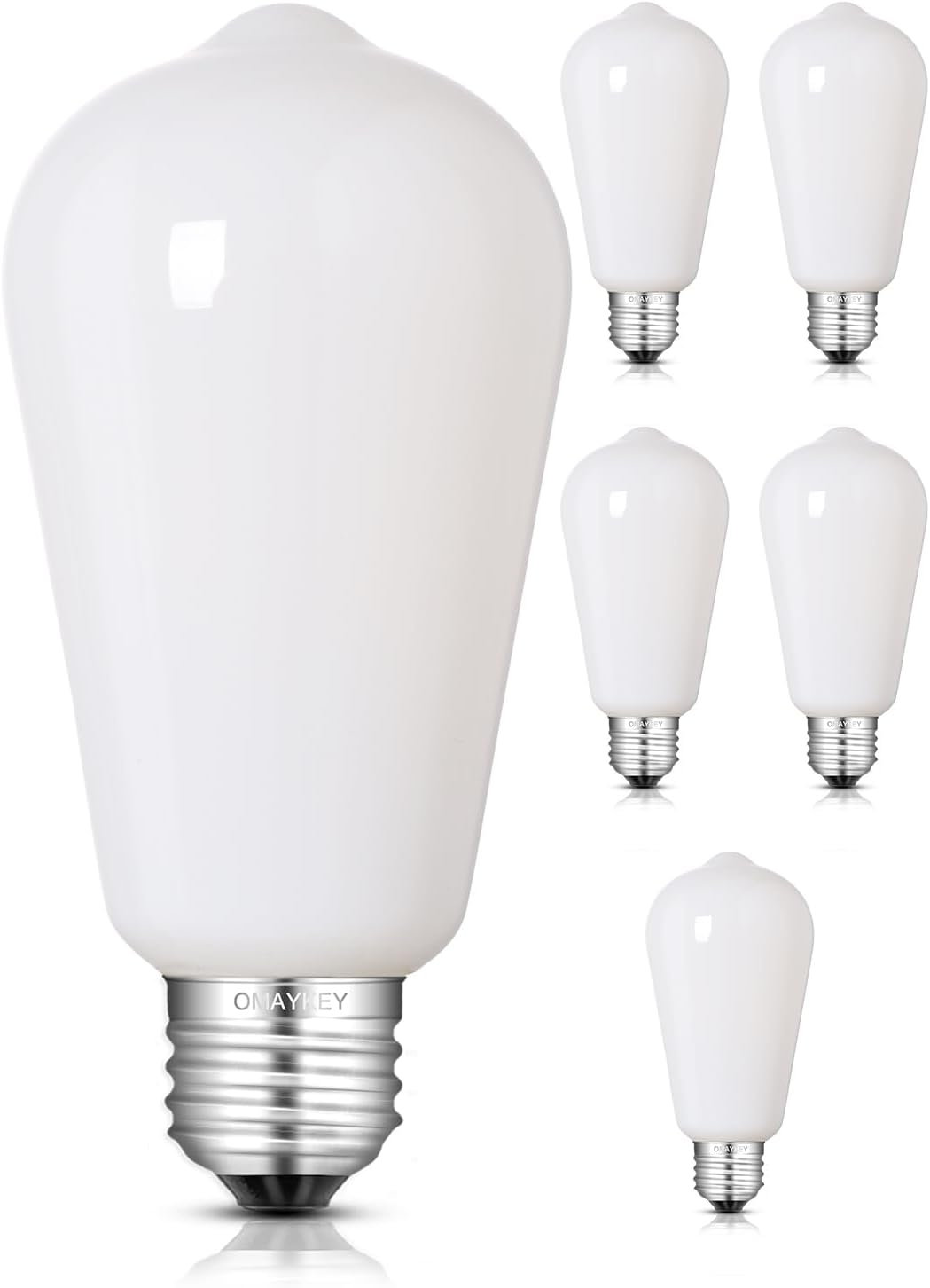 OMAYKEY 10W Dimmable Opal LED Edison Bulbs, 4000K Neutral White, 100W Equivalent 1000 Lumens, E26 Medium Base, Vintage Edison Style ST58 / ST19 Milky White Glass LED Filament Light Bulb, 6 Pack