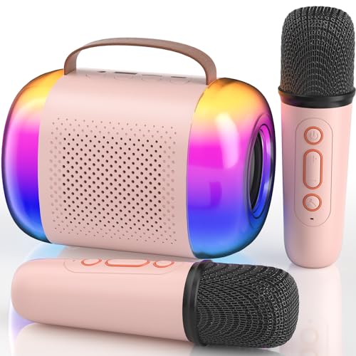 Mini Karaoke Machine for Kids Adults with 2 Wireless Microphones Portable Bluetooth Speaker Mini Karaoke Toys Gifts for Boys and Girls Birthday Party Home Party