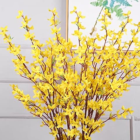 BHSHUXI 4 Pack Artificial Forsythia Flowers,Artificial Flowers Yellow Silk Fake Winter Jasmine Long Stem Artificial Orchids Flowers for Wedding Festive Party Home Office Decoration Cover