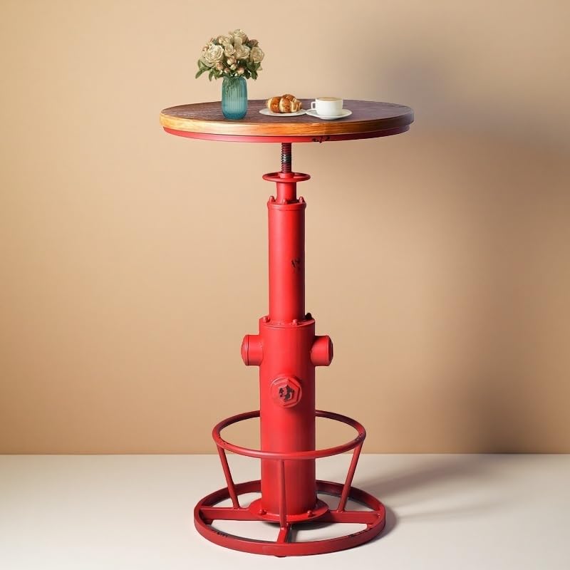 BOKKOLIK Vintage 38.6-44.4inch Height Adjustable Bar Table Industrial Fire Hydrant Design Pub Tables Farmhouse Cafe Cocktail Desk Rustic Bistro Table
