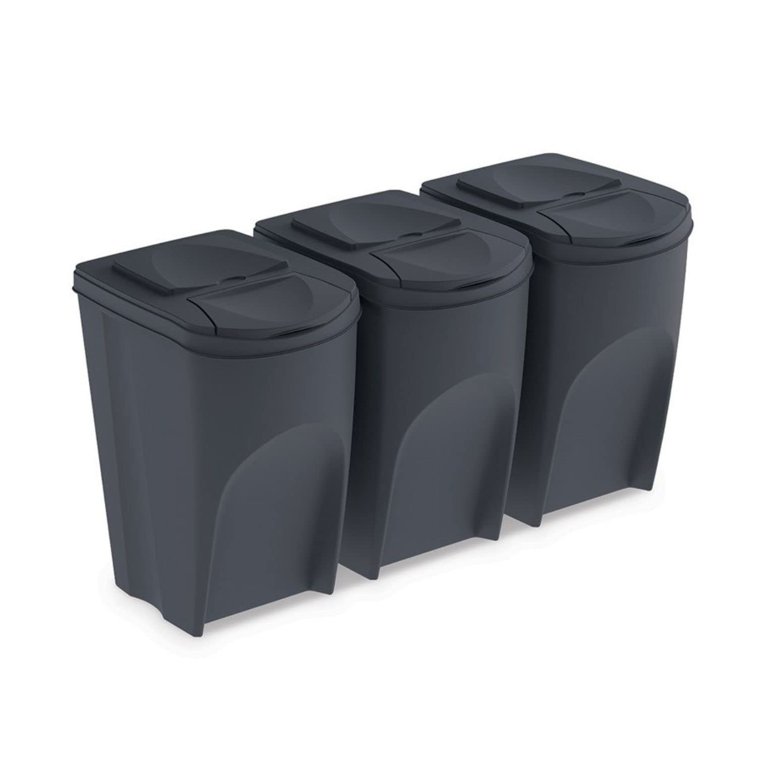 Ensemble DE 3 bacs de Recyclage PROSPERPLAST 105L Plastique SORTIBOX Anthracite Couleur