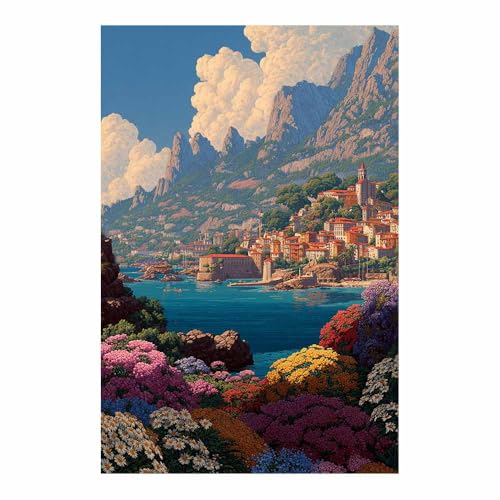 Cuadro en lienzo de ciudad costera HUYEEI para decorar salones modernos de 40x60cm