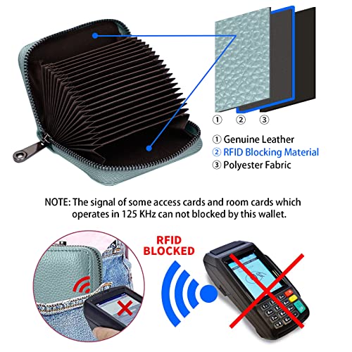 Image of 20 Card Solts Credit Card Holder RFID Blocking Genuine Leather Wallet for Women or Men Accordion style with zipper, HOT-blue,