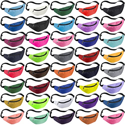 Saintrygo 40 Neon Fanny Packs Bulk 80s Party Waist Bag Adjustable Colorful Oxford Cloth Fashionable Fanny Bags for Women Men Travel Running Outdoor (Classic Color)