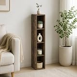 Furevol 4-Tier Bookcase, 6-in Width Storage Shelf Bookshelf, Narrow Book Shelf, 9.3 x 5.9 x 41.6, for Bedroom, Living Room, Home Office, Amber Pine