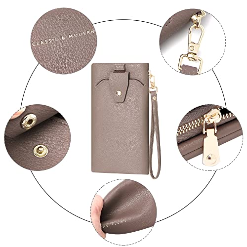 Youbdm Clutch Wallet For Women Cell Phone Purse With Credit Card Holder Soft Pebbled Leather Wallet With Wristlet Strap(Light Brown) #TOP5