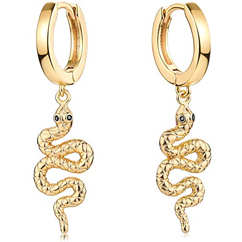 Mevecco Dainty Snake Huggie Earrings for Women 18K Gold Plated Boho Snake Shaped Charm Huggie Hoop Earrings Small Tiny Vintage Minimalist Dangling Long Snake Dangle Drop Hoop Huggie Earrings