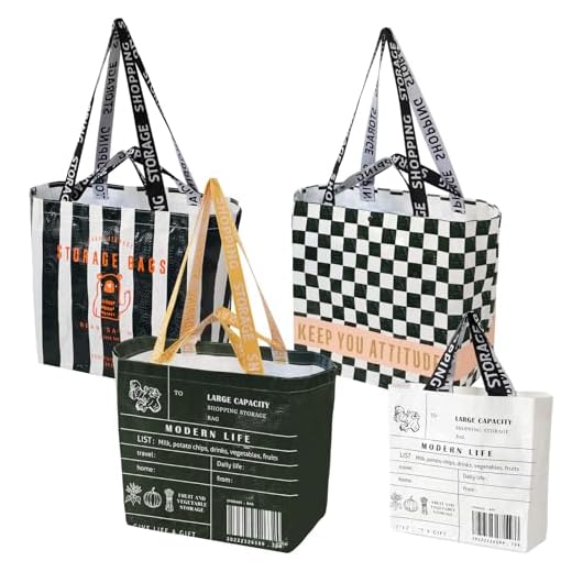 Wexoma Sac Courses, Lot de 4 Grand Sac Cabas Étanche, Sacs de Courses en Nylon Tendance avec Poignée et Bandoulière pour les Achats de Fruits et les Quotidiennes