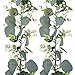 2 Pcs Artificial Eucalyptus Garland,5.9FT Greenery Garland with White Flowers,Faux Silver Dollar Fake Vines Hanging Green for Table Centerpieces Arch Wedding Backdrop Party Indoor Outdoor Decoration