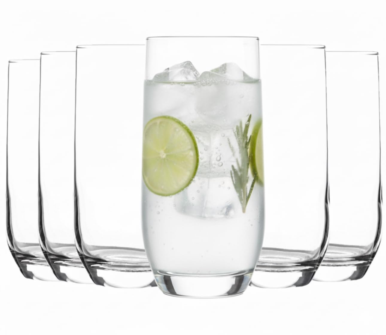Acense 6 x Highball Glasses - Tall Hi Ball Glass Water Gin Juice Cocktail Drinking Glassware Tumblers Set (315ml)