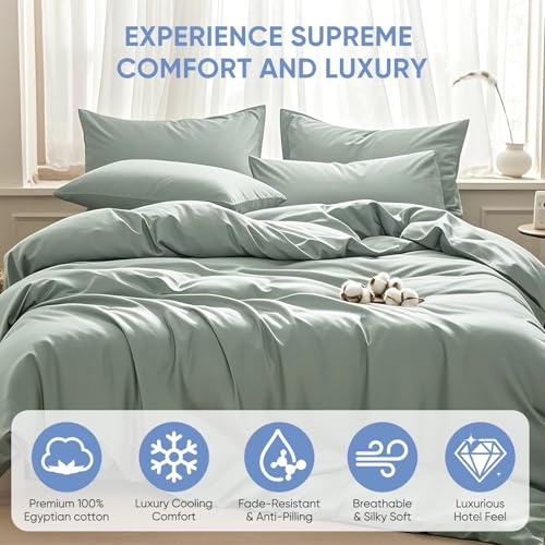 Image of TWK 100% Egyptian Cotton 1200 Thread Count Bedding Sheet Set, Substantial Thickness, Durable Long-Lasting Wear, Resists Pilling, 18 inch Max Deep Pocket Fit (Mineral, Queen)