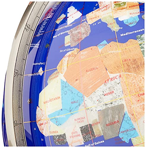 Unique Art 36-Inch by 13-Inch Floor Standing Blue Lapis Gemstone World Globe with Silver 4-Leg Stand