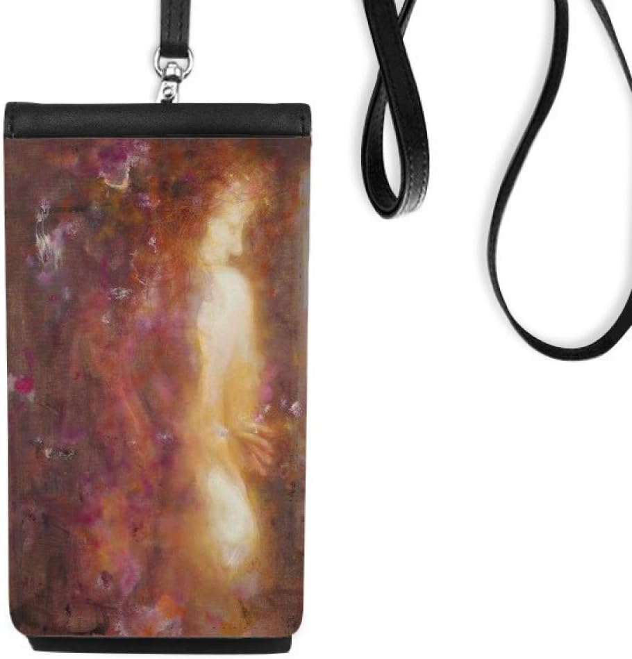 Back Beauty XJJ Oil Painting Phone Wallet Purse Hanging Mobile Pouch Black Pocket