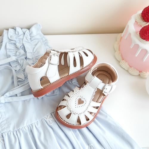 Otter MOMO Little Girls Closed Toe Cute Flat shoes Preppy Style Summer White Sandals Size 8 by Otter MOMO - Image 5