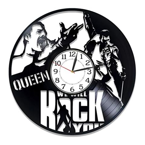 Kovides Queen Vinyl Clock 12 Inch Rock Music Band Birthday Gift Idea Freddie Mercury Vinyl Record Wall Clock Music Handmade Clock for Man and Woman Queen Original Home Decor Cover