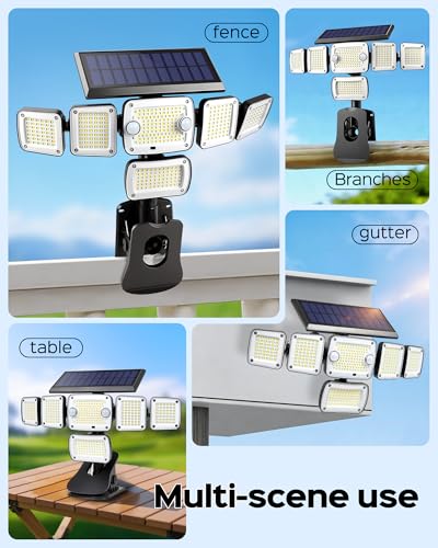 Image of Solar Flood Lights Outdoor,5000LM 366 LEDs Dual Clip on Motion Sensor Lights with 360 Wide Angle &3 Modes, IP65 Waterproof Security Lights for Yard Patio Garage Garden,2Pack