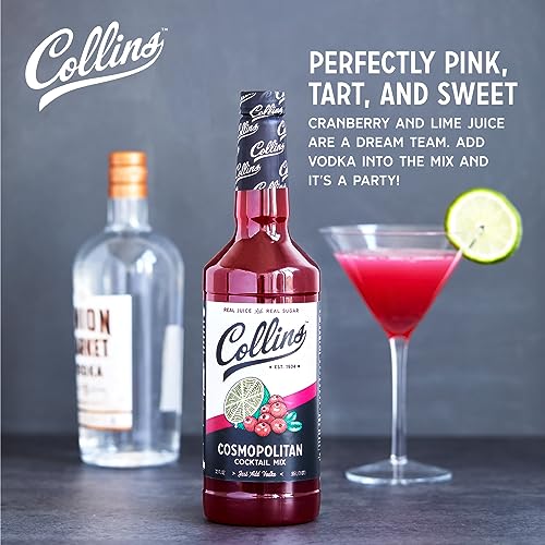 Collins Cosmopolitan Mix, Made With Real Cranberry Juice, Lime Juice, with Natural Flavors, Cosmo Cocktail Mixer, Bartender Mixer, Drinking Gifts, Home Cocktail bar, 32 fl oz