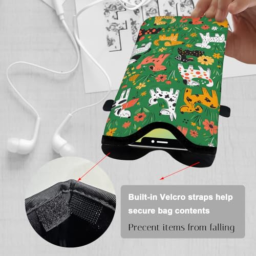 Image of Neoprene Cell Phone Sleeve Pouch Case Bag with Crossbody Strap Neck Lanyard for Women 7.1 X 3.9 in Green Dog