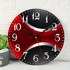 Art Socket Wooden Wall Clock Silent Non Ticking, Red Black Grey Irregular Geometric Grid Stripe photo Art Socket Wooden Wall Clock Silent Non Ticking, Red Black Grey Irregular Geometric Grid Stripe