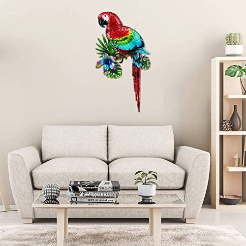 John's Studio Parrot Wall Decor Outdoor Metal Garden Bird Hanging Art Glass Sculptures Home Theme Decorations For Living Room, Bedroom Yard, Fence And Patio - 22 Inch #TOP4