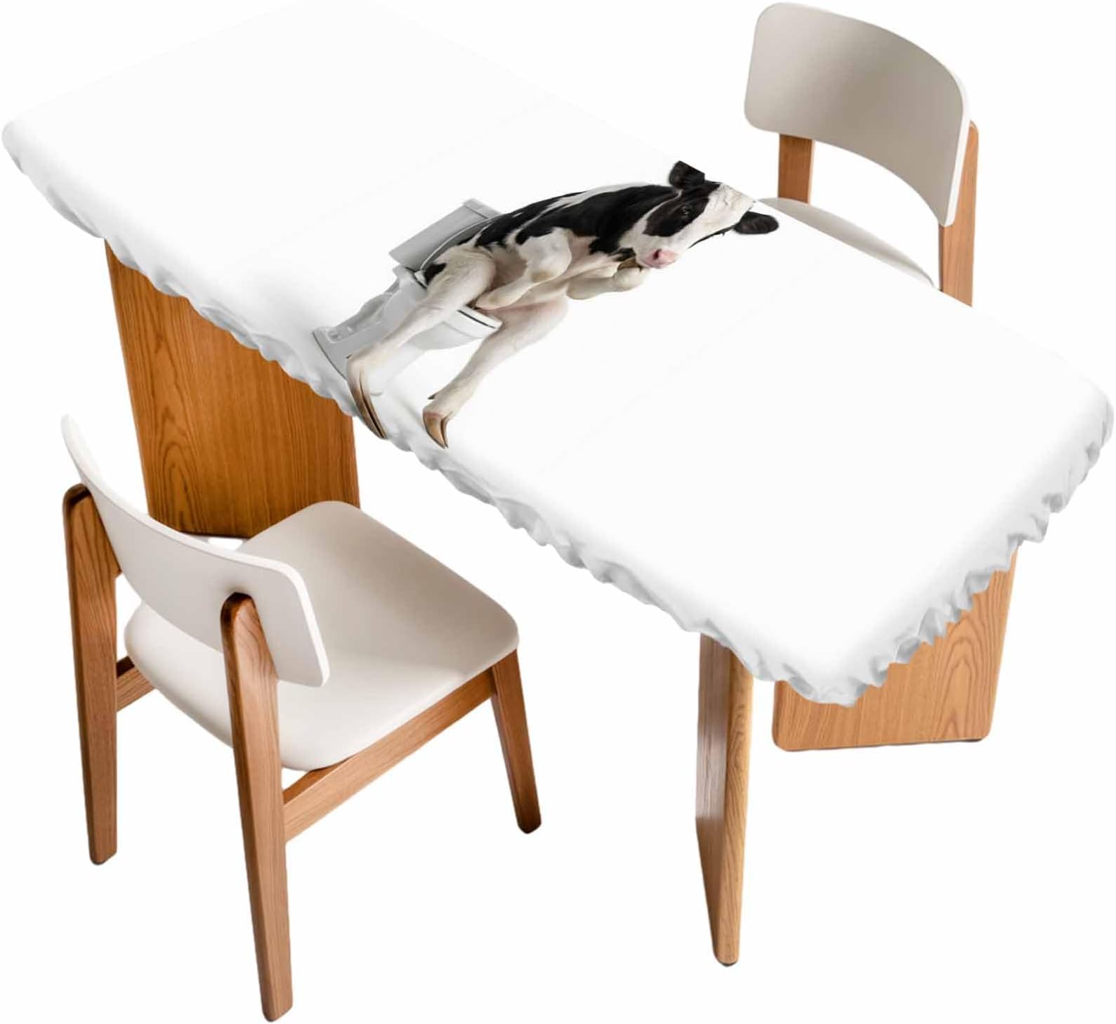 Funny Cows Table Cloths for 8 Foot Rectangle Tables, Cute Art Fun Lovely Animals on Toilets Patio Waterproof Elastic Fitted Tablecloths, Washable Rectangular Table Cover for Camping