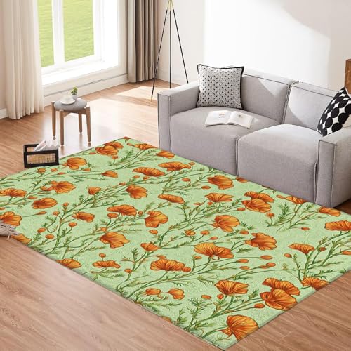 Tapis 160x230 cm antidérapant grand format imprimé coquelicots - 3