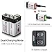 POOVER USB Rechargeable 9v batteries 680mAh Li-ion with 4 in 1 USB Cable for Keyboard Microphone Smoke Alarm