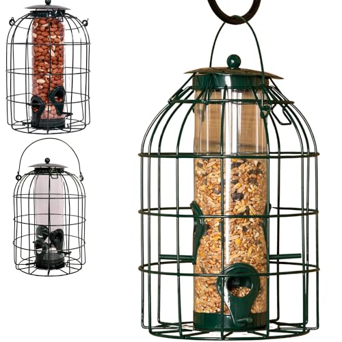 Samuel ALEXANDER Wild Bird Seed Feeder Cage with Squirrel Guard – Hanging Squirrel Proof Bird Feeder for Seeds, Sunflower Hearts & Peanuts – Metal Mesh Bird Feeders for Garden Birds